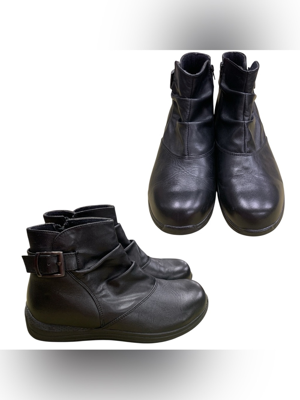 DREW Black Ankle Boots with Buckle Strap W9.5